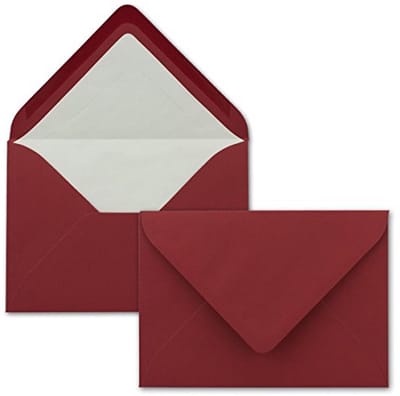 Donkerrode DIN B6 Enveloppen met Witte Binnenvoering - 25 Stuks - 12,5 x 17,6 cm - Natte Lijm