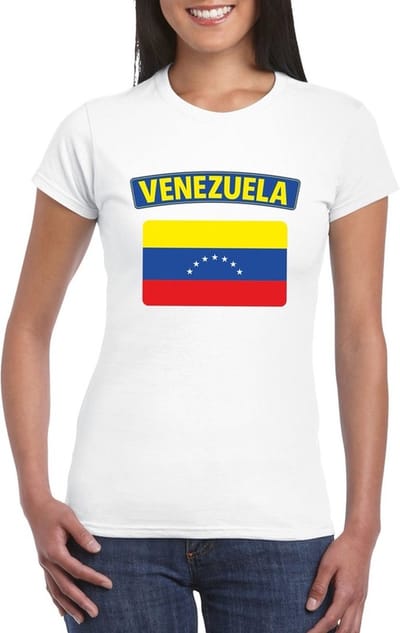 Vlag Venezuela t-shirt - wit - met vlag van het land print - voor dames - korte mouwen - supporters S