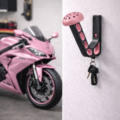 Motor helm houder inclusief haakje voor sleutels – Sakura Roze – helmhouder – helm kapstok - wandmontage