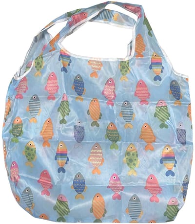 Clayre & Eef Opvouwbare Shopper Tas Blauw Synthetisch Vissen