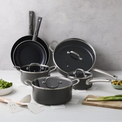 ISENVI Murray Chef Maison - Compleet met ISENVI Avon - Pannenset 15 Delig - RVS & Ergo grepen - Antraciet - Keramisch - 100% PFAS, PTFE vrij - 100% duurzaam - Unieke Antiaanbaklaag - Non-stick bodem - Vaatwasbestendig - Geschikt voor alle