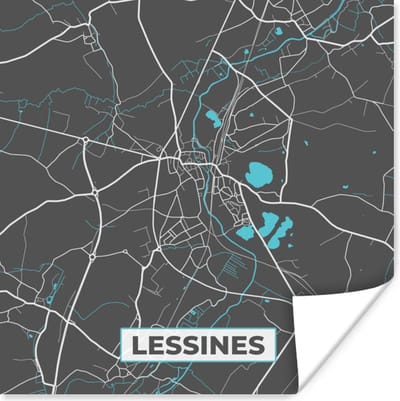 Poster Stadskaart – Grijs - Kaart – Lessines – België – Plattegrond - 100x100 cm XXL