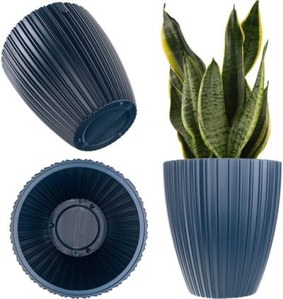 KADAX Decoratieve sierpot met binneninzetstuk, ronde plantenpot, bloempot van kunststof, plantenpot voor binnen en buiten, bloempot (blauw, 30 cm)