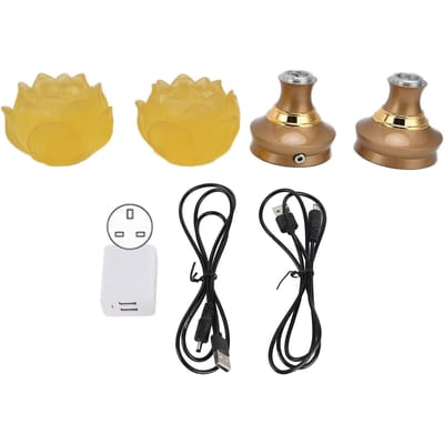 2 Sets LED Lotus Boeddhistisch Licht met Legeringsbasis Kleurrijk Boeddha Lamp Ornament Gebed Geloof Benodigdheden VK