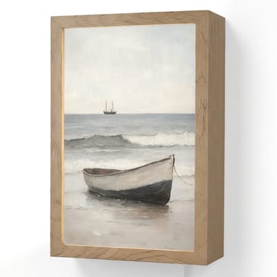 Wandlamp 20x30 cm - Oplaadbaar - Roeiboot - Zee - Horizon - Wandlampen binnen woonkamer - Slaapkamer lamp met kabel - Decoratieve nachtlamp - Vloerlamp snoer
