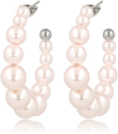 My Bendel - Zilverkleurige Oorringen met Roze Parels - 30mm - Grote Roze Pareloorbellen - Edelstaal - Stijlvol Design - met Luxe Cadeauverpakking | Sieraden Voor Dames