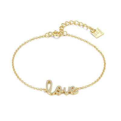 Twice As Nice Armband in zilver, woord 'love' Goudkleurig 16cm+3cm
