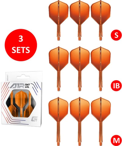 GOAT Air Neon Orange NO6 - Multipack - Dart Flights & Shafts - 3 Sets - Medium, Inbetween & Short