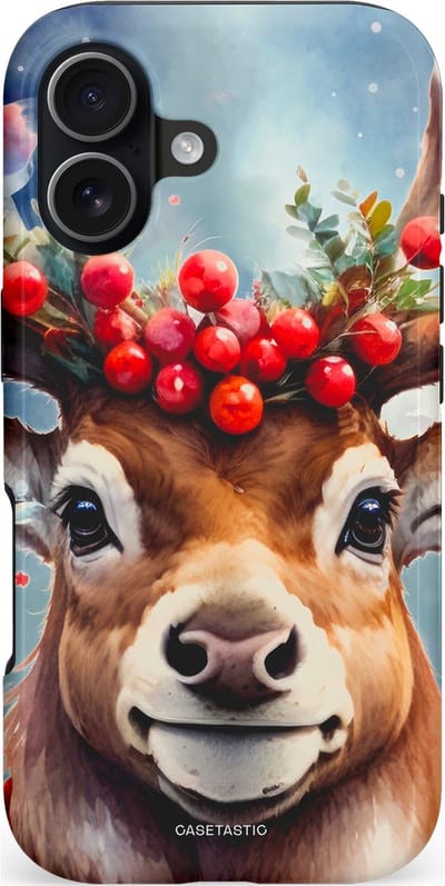 Casetastic hoesje geschikt voor Apple iPhone 17 - MagSafe - Dubbellaagse bescherming - Rudolph het Kerst Rendier - Fashion Case - Zilver Taupe Donkergrijs Perzik
