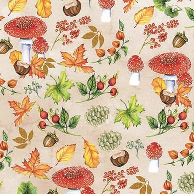 CraftEmotions servetten 5st - Achtergrond paddenstoelen en bladeren 33x33cm Ambiente 13313480 (09-23)