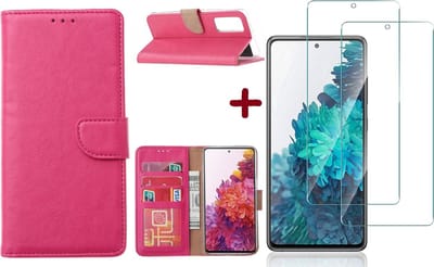 Hoesje Geschikt Voor Samsung Galaxy S20 FE 2022 hoesje - bookcase Pink - Galaxy S20 FE wallet case portemonnee hoesje - S20 FE book case hoes cover Met 2X screenprotector / tempered glass