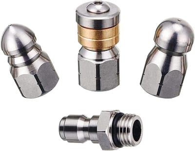 Afvoerreiniger Mondstukken - Straalpuntenset Riool - Riool Reinigen - Hittebestendig Staal - 4 Stuks - Zilver