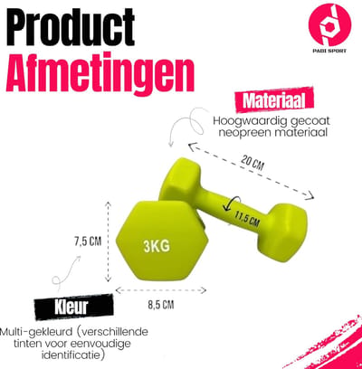 Padisport Dumbells Groen - 3kg Dumbells - Halter - Gewichten 3 Kg - dumbbells - dumbellsets - halter