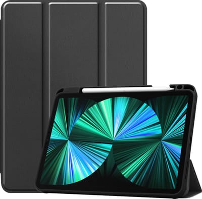 Hoesje Geschikt voor Apple iPad Pro (2021) - 12.9 inch - Dun & Stevig - Trifold Bookcase - Hard Cover Case - Met Uitsparing Geschikt voor Apple Pencil - Hardcover Book - Tablet Hoes - Zwart