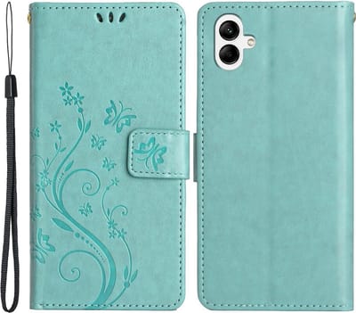 Coverup Hoesje - Geschikt voor Samsung Galaxy A05 Hoesje - Coverup Bloemen & Vlinders Book Case - Mintgroen