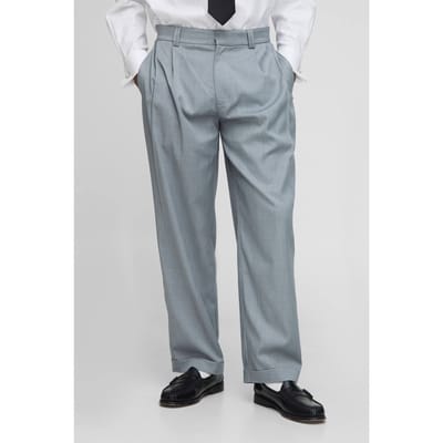 Getailleerde broek met plooi aan de voorkant en omgeslagen zoom | Light Grey | Size 28