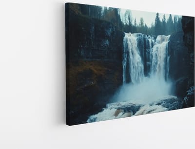 Saammp Canvas Schilderij - Natuur - 2 Watervallen - Rotsen - Ijsland - landschap - 30x20 - Foto op canvas - Wanddecoratie - Muurdecoratie Woonkamer - Slaapkamer decoratie - Canvas Print