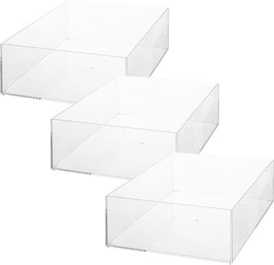 5five make-up houder box - Set van 3x stuks - 25 x 19 x 8 cm - transparant kunststof - nagellak - sieraden - organizer bakjes - sorteer vakjes