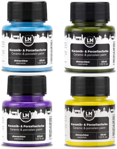 LM-Kreativ Porseleinverf set – Voor Glas en Keramiek - Vaatwasserbestendig - Vintage Kleuren - 4 x 45 ml