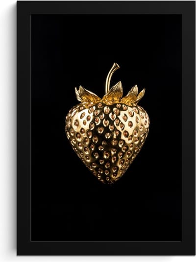 Fotolijst inclusief poster - Posterlijst 20x30 cm - Posters - Aardbei - Goud - Zwart - Chrome - Foto in lijst - Keuken decoratie muur - Wanddecoratie accessoires - Muurdecoratie - Schilderijen
