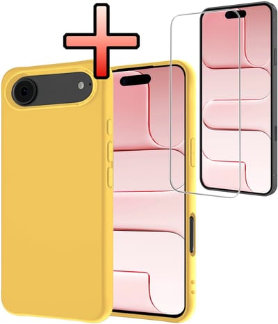 Hoesje - Met Screenprotector - Geschikt voor Apple iPhone Air - Sterk & Shockproof - Back Cover - Siliconen Case - Telefoon Hoes - Geel