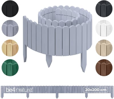 be4nature Flexibele houten border 20 x 200 cm Zilver Geïmpregneerde rolborder plantenrand tuinhek decor palissade graskant