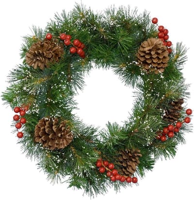 Kerstkrans/dennenkrans groen met sneeuw en versiering 50 cm - Dennenkransen/deurkransen kerstversiering