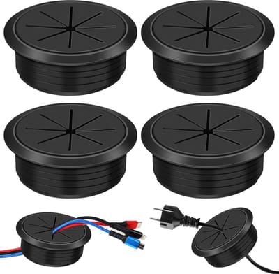 Dailygoods- Kabeldoorvoer 60 mm Ø - Flexibele Kabeldoorvoer - Zwart - Set van 4 Stuks - Hoogwaardig ABS-Kunststof - Modern Minimalistisch - Kabeldoorvoeren