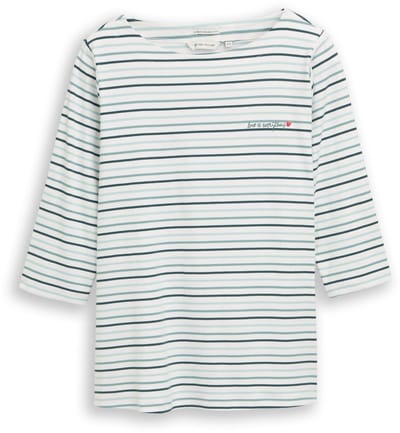 Tom Tailor - Plus Size - T-shirt met lange mouwen en streepmotief - Maat 48 - blue haze multicolor stripe