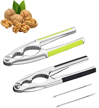 Dailygoods- Notenkraker Walnoten - 4-delige Set - Metalen Kraker - Notenprikkers - Veilige Grip - Robuust en Duurzaam