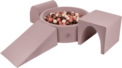 KiddyMoon Speeltuin PPZP-OK30D-124 met ballen heide: bruin-koper-pastel-beige-haar zwembad 200/club L/rots/tunnel