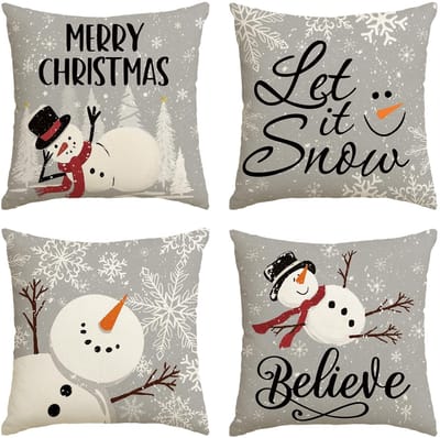 Dailygoods - Set van 4 Sneeuwpop Sneeuwvlokken Kerst Kussenslopen 45x45 cm