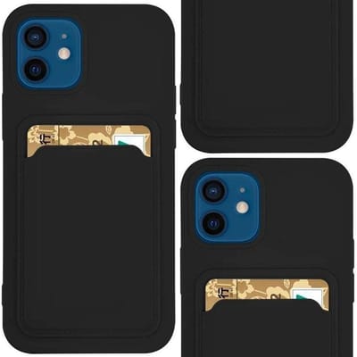Étui Portefeuille en Silicone avec Poche pour Carte et Documents pour Samsung Galaxy A22 4G Noir