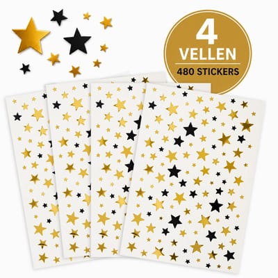 Gouden en Zwarte Sterren Stickers - 4 Grote Stickervellen - 480 Stuks - Decoratie Stickers