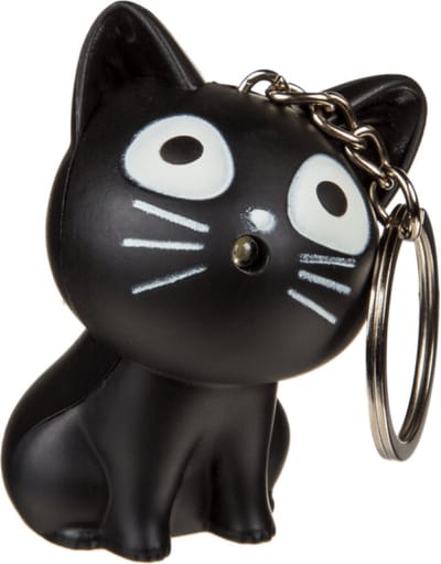Sleutelhanger Kat/Poes met LED Licht en Miauw Geluid - Zwart