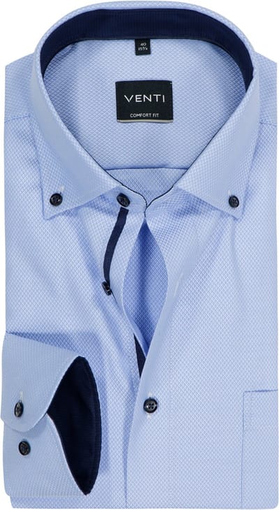 VENTI CASA MODA comfort fit overhemd - structuur - lichtblauw - Strijkvrij - Boordmaat: 39