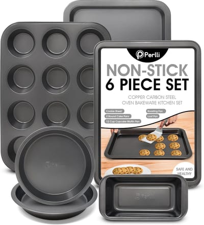 6-delige Bakvormen Set Koolstofstaal Inclusief Cakevorm, Bakplaten en Muffin Pan