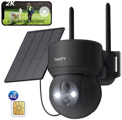 TWUFY 4G Beveiligingscamera Buiten met Simkaart - 2K Ultra HD - Beveiligingscamera Draadloos - BuitenGeen wifi nodig - Buiten camera met nachtzicht – Full HD – Bestuurbaar - Bewegingsdetectie - Gratis App - Incl. Zonnepaneel