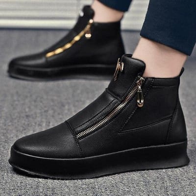 Herfst Heren Enkellaarsjes Hoog Uitgesneden Effen Sneakers Rits Motorlaarzen Platform Skateboard Sport Trainers Schoenen Nachtclub Schoenen 44 zwart