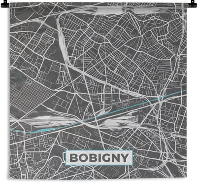 Wandkleed - Wanddoek - Plattegrond – Bobigny – Stadskaart – Kaart – Frankrijk - 180x180 cm - Wandtapijt