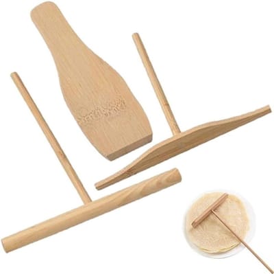 Pannenkoek Spatel Set - Crêpe Tool Hout - Beslag Verdelen - T-Vorm Ontwerp - 17 cm - Natuurlijk Hout