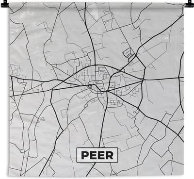 Wandkleed - Wanddoek - Stadskaart – Zwart Wit - Kaart – Peer – België – Plattegrond - 180x180 cm - Wandtapijt