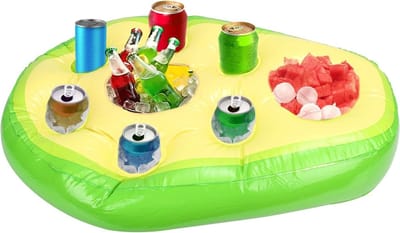 Opblaasbare Drijvende Drinkhouder voor Zwembad in Avocado Vorm met 8 Bekerhouders - Ideaal voor Feesten, Barbecues en Zomerplezier in Hot Tubs en Zwembaden