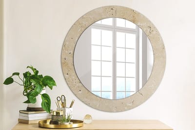 Coloray Bedrukte Spiegel - Imitatiesteen Spiegel Met Print - 60 cm - Beige Bedrukte Spiegel - Spiegel Met Print - Wandspiegel Met Print - Wandspiegel Decoratieve Print