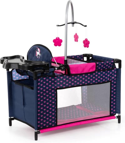 Doll Bed with High Chair and Storage Compartment for Kids