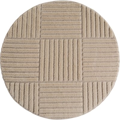 Japandi Art Kubic - Rond Scandinavisch Vloerkleed - Laagpolig Effen - Beige- 120 CM Ø