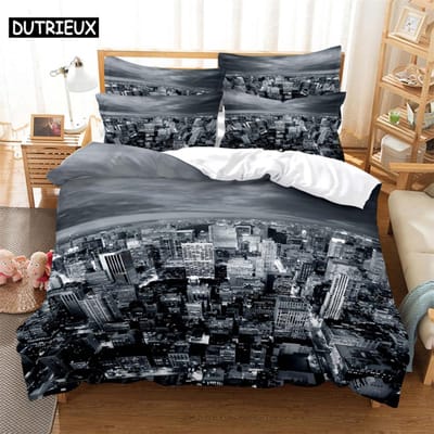 Ensembles de literie numériques 3D Vue sur la ville Linge de lit pour la maison Super King Housse Taie d'oreiller Couette Textiles Ensemble de literie ensemble housse de lit EU single(135x200cm)&set