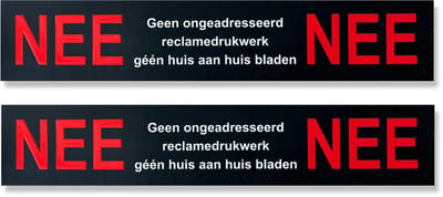 Kleuren NEE NEE sticker set brievenbus – Twee NEE NEE stickers – 2 JAAR GARANTIE