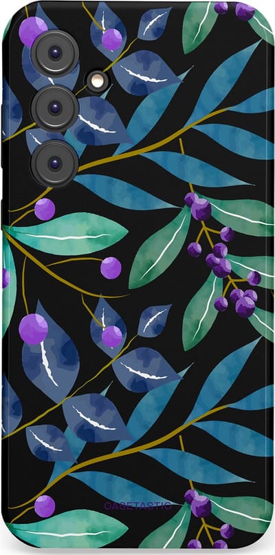Casetastic hoesje geschikt voor Samsung Galaxy A35 - Dubbellaagse bescherming - Besjes fantasie - Fashion Case - Zwart Petrol Saliegroen