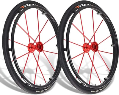 Rolstoel Achterwielen - Vervangingswielen Rolstoel - Dagelijks Gebruik - Luchtbanden met Snelsluiting - 24 inch - Zwart Rood